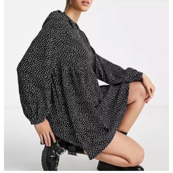 ASOS DAISY STREET MINI SMOCK DRESS WITH POLKA HEARTS SIZE LARGE - Picture 2 of 6